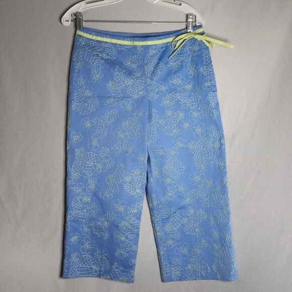 Talbots Stretch Blue/Lime Pineapple/Floral Detail Capris Women's Size 8 Petite - Picture 1 of 8